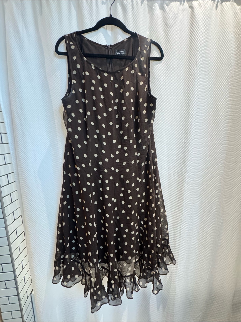 Sleeveless Black and Cream Polka Dot Ruffle Hem Midi Dress